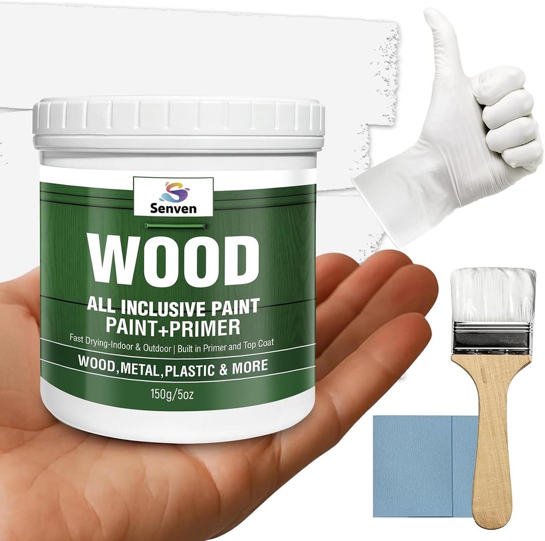 Wood All-in-One Paint White Touch Up Paint for Wood, Furniture, Cabinets, Walls, Trim, Doors, Tables, Acrylic Enamel, Water Based, Non-Toxic & Odorless, Fast Drying, Interior/Exterior, 5.3 Fl Oz