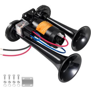 Electric Air Horn for Truck 150dB Super Loud Black Horns Dual Trumpet with Compressor for Any 12V Vehicles Trucks Motorcycle Pickup Trains Cars Boats (Black integrated Air Horn)