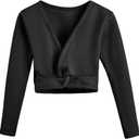 DANSHOW Girls Ballet Wrap Tops Kids Long Sleeve Dance Sweater,Velvet Inner (6-7 Years, Black)