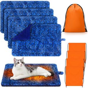 Riakrum 4 Pack Self Warming Cat Bed Mats Leopard Print Cat Dog Thermal Blanket Double Sided Self Heating Pet Pad with Storage Bags for Pet Winter Outdoor Indoor Supplies, Non Electric(L)
