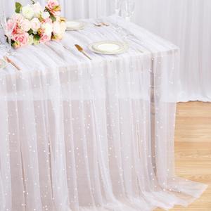 Pearl Tulle Fabric Tablecloth White Tulle Fabric by The Yard 3 Yards Table Runner for DIY Wedding Veil Dress Party Decorations