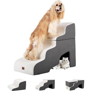 Dog Stairs for High Beds with Tunnel, 4-Step Dog Steps for Small Dogs and Cats, Foldable Pet Stairs for High Bed Climbing, Non-Slip Balanced Pet Step Indoor, Beige