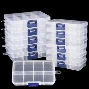 FWEEK 12 Pack 8 Grids Small Plastic Divider Organizer Box, Clear Bead Storage Container with Removable Dividers, Grid Compartment for Small Parts, Screw and Craft, 4.1"x 2.6"x 0.9"