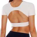 Open Back Workout Crop Tops for Women Backless Yoga Shirts Gym Short Sleeve Mild Support Compression Tee with Bra (Small, Creamy White)