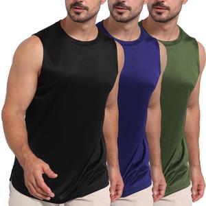 Mens Tank Tops Muscle Athletic Quick Dry Sleeveless Workout Fitness T Shirts for Men (Small, Black/Blue/Green(3pcs))
