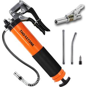 Thorstone 7000PSI Heavy Duty Pistol Grip Grease Gun Kit | 14oz Load Capacity | 18" Spring Flex Hose | 1 Lock Coupler | 1 Reinforced Coupler | 1 Sharp Type Nozzle | 2 Extension Rigid Pipe