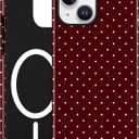 Magnetic Polka Dot Phone Case for iPhone 16 Pro, Compatible with MagSafe, Cute Burgundy Red Polka Dots Aesthetic Soft TPU and Hard PC Shockproof Protective Phone Cover for Women Girls-Shiny