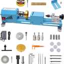 Mini Wood Lathe Milling Machine Multi-Purpose Type Lathe with Wood Lathe Milling Accessories, for Wood Polishing, Grinding, Cutting and Milling 2.76 in x 6.3 in, 24VDC 96W7 Speeds
