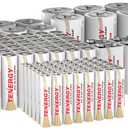 Tenergy 120 Pack Alkaline Batteries, 48 Pack AA Batteries, 48 Pack AAA Batteries, 8 Pack C Size Batteries, 8 Pack D Size Batteries, and 8 Pack 9V Size Batteries for Household Electronics