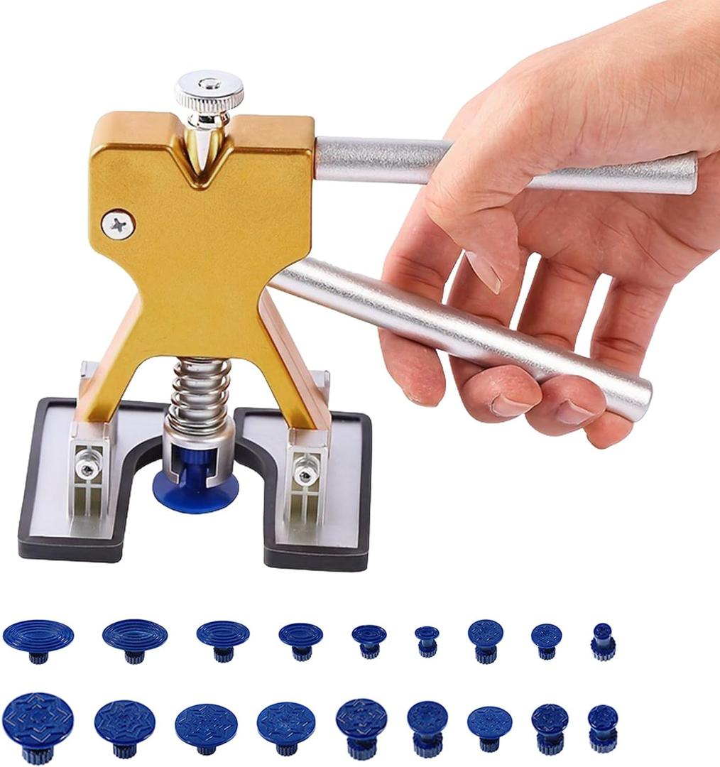 Auto Body Repair Kit Car Dent Puller with 18pcs Pull Tabs, Universal T Bar Paintless Dent Remover Tool Lifter for Auto Hail Damage Repair & Other Metal Surface