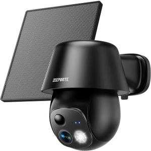 Solar Security Cameras Wireless Outdoor, 2K Pan/Tilt 360 View Solar/Battery Powered WiFi Cameras for Home Security with AI Motion Detection, Spotlight, 2-Way Audio, Siren, IP65, SD/Cloud Storage (Black)