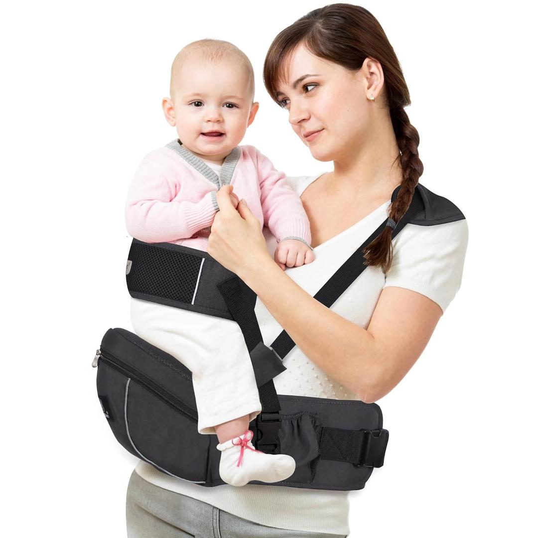 Baby Hip Seat Carrier, Ergonomic Waist Stool for Child Infant with Adjustable Strap Pocket Soft Base, Baby Hip Carrier for Newborns & Toddlers (Black)