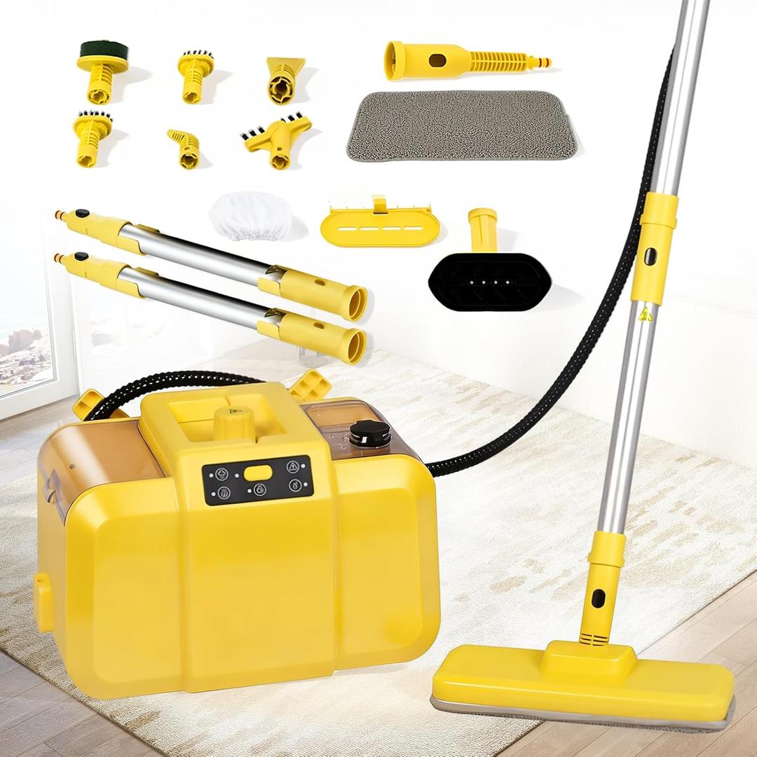 MOMOKOVA Steam Cleaner, Chemical-Free High-Pressure Commercial Steamer Cleaner with Unlimited Steam Injection, Fast Heat-Up, 2.2L Capacity, 14 Accessories for Floors, Grout, Upholstery (Yellow)