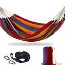 Brazilian Double Hammock with Tree Straps,Extra Large 240x160cm,2 Persons Hammock for Backyard Patio Outdoor and Indoor,450lbs Weight Capacity,Soft Woven Cotton Fabric (Red Stripe)