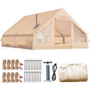 YOLENY Inflatable Tents for Camping, 4/6/8/10/12 Person Tent with TPU Skylight, Mesh Windows,Stove Jack & Pump, Easy Setup 4 Season Glamping Tent, Waterproof & Windproof