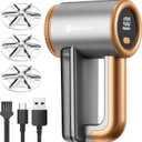 Rechargeable Fabric Shaver - Electric Lint Remover for Clothes & Couch - Adjustable 3-Speed, 6-Leaf Blade, LED Display, USB Charging - Depiller with Dual Protection (Nickel Gray/Copper)