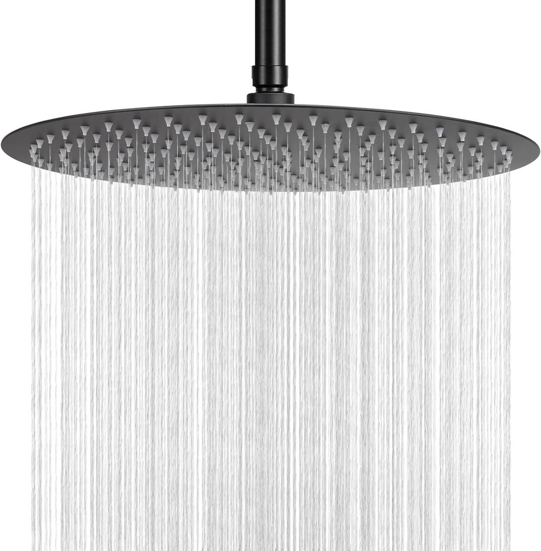 NearMoon Rain Shower Head, Ultra-Thin Design-Pressure Boosting, Awesome Some Experience, High Flow Stainless Steel Rainfall Head (16 Inch, Matte Black)
