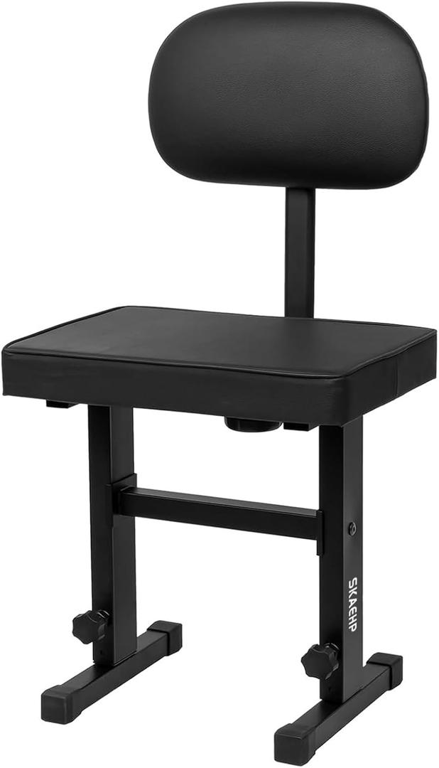 Piano Bench with backrest, Adjustable Music Keyboard Bench Stool Seat with Black Padded Cushion for Keyboard Piano, Professional Heavy Duty Piano Stool Chair with PU Leather for Musicians