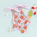 Yccutest Toddler Girls Strap One Piece Swimsuit Floral Sleeveless Backless Bathing Suit Ruffles Bowknot Swimwear Summer Beach (White, S)