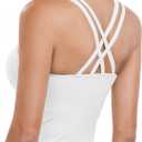 HeyNuts Zeal Bras Longline Ribbed Medium Support Sports Bras, Crisscross Back Tank Tops with Removable Pads B-D Cups (White, Large)