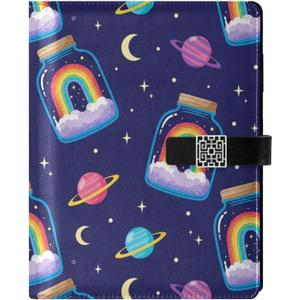 PU Leather Journal Notebook 6-Ring Refillable Journal Rainbow Jar Space Planets Stars Magnetic Closure Budget Planner A5 Binder Portfolio for Travel Office Meeting (9.2x6.7inch)