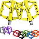 MTB Pedals Large Mountain Bike Pedals, Lightweight Nylon Fiber Composite Bicycle Platform Pedals, Grippy Pedals w 18 Pins, Cr-Mo Spindle fit w 2 Bearings, Clipless Pedals for BMX MTB Bike 9/16"