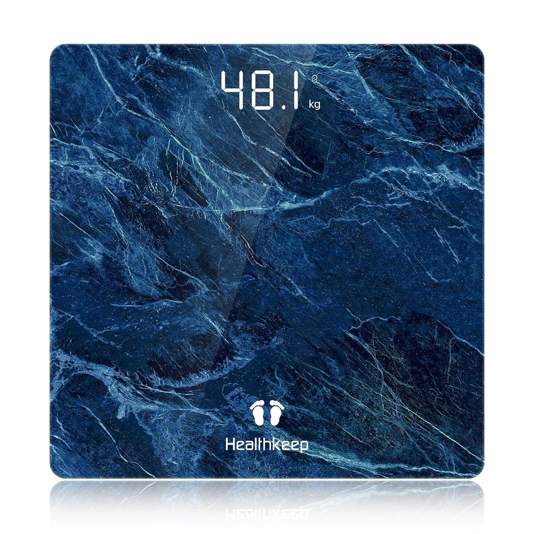 Healthkeep High Precision Digital Bathroom Scale with Step-On Technology LED Display Slim Design Max 180kg/400lb Marble Blue