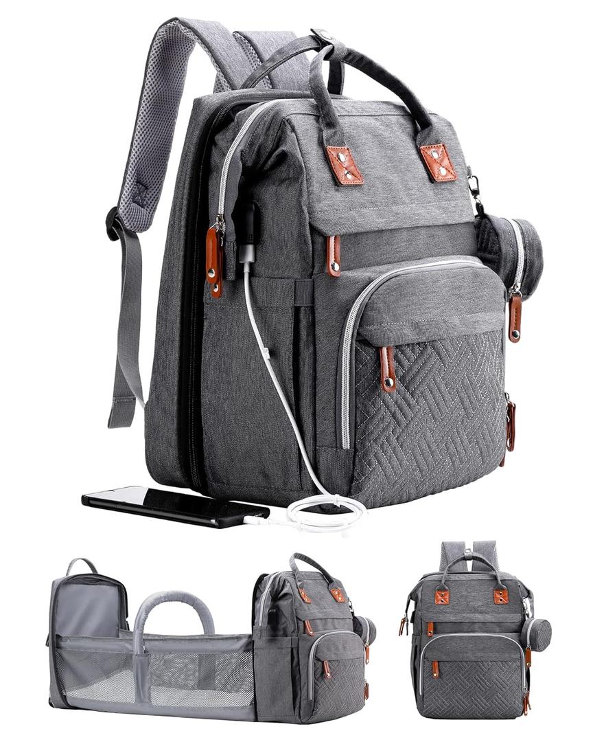 Diaper Bag Backpack with Changing Station, Extra Large Diaper Bag, Multifunctional Diaper Bag, Baby Bag, Deep Gray