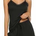 Avidlove Women Cami Pajama Set Modal Sleepwear Lace Trim Short PJ Set with Shorts (Black, XL)