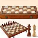 Wood Chess Sets for Beginer - Chess Boards for Adults 15.4'' Storage Box - Handcrafted Portable Travel Chess Game with Pieces Storage Slots (Pine - Professional)