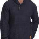 Mens Thermal Pullover Sweaters Long Sleeves Slim Fit Pure Cotton Sweaters Stand Collar Knitted Buttons Winter (Blue, M)