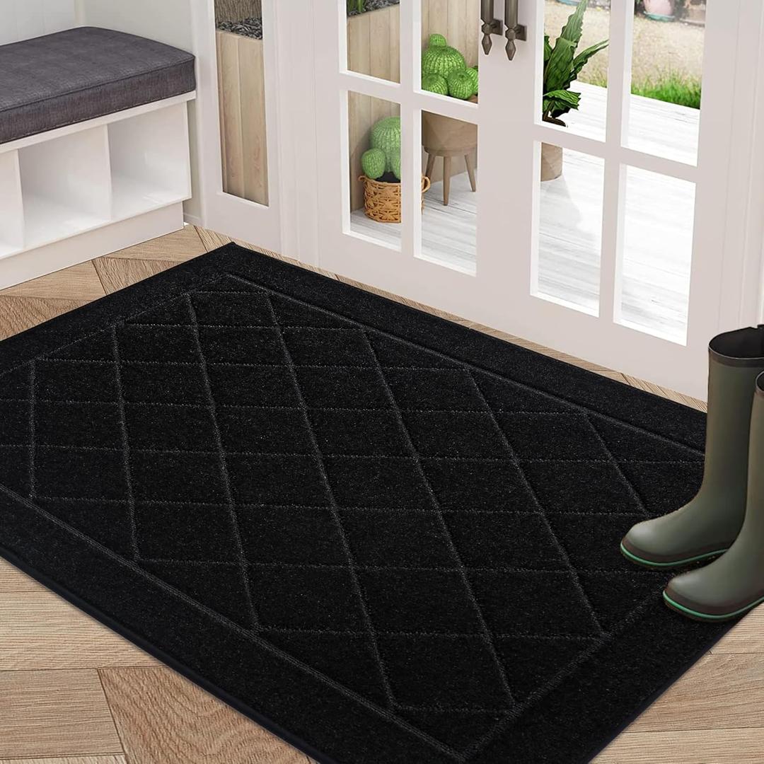 BEQHAUSE Dirt Trapper Door Mat 32" x 48", Doormat Non-Slip Entryway Rugs Washable, Dog Door Mat Stain Resistant and Absorbent Welcome Floor Mat for Front Back Door, Mud Wet Shoes & Paws, Black