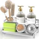 Cisily Stainless Steel Sponge Holder for Kitchen, Sink Caddy Sink Organizer Rack for Kitchen Accessories with Drip Tray, Rustproof and Non-slip, Dish Soap Dispenser Countertop Organizer (Silver)
