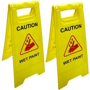 2 Pack Caution Wet Paint Sign, Foldable Sturdy Double-Sided Safety Warning Signs, A-Frame Standing Floor Sign, 23.6 x 11.4 inches