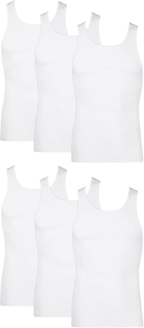 Hanes Men's, Moisture-Wicking Ribbed, Lightweight Cotton Tank Undershirts, Multi-Pack (White - 6 Pack)