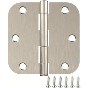 Treasem 12 Pack Rounded Satin Nickel Door Hinges, 3.5 x 3.5 Inch Hinges with 5/ 8" Radius Corners, Durable and No Squeak Hinges, for Home Interior, Exterior Doors and Commercial Use