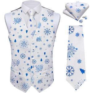 DiBanGu Mens Christmas Suit Vest and Tie Set for Men Waistcoats and Necktie Pocket Square Set for Prom Party S-3XL (White)