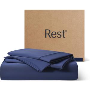 REST® Evercool®+ Starter Sheet Set, Full Size, Blue, Breathable Bed Sheet for Hot Sleeper and Night Sweats, with Pillowcases, Ionic+ Self-Cleaning Silver Yarn for Sensitive Skin, 3PCS No Flat Sheet REST® Evercool®+ Starter Sheet Set, Full Size, Blue, Breathable Bed Sheet for Hot Sleeper and Night Sweats, with Pillowcases, Ionic+ Self-Cleaning Silver Yarn for Sensitive Skin, 3PCS No Flat Sheet