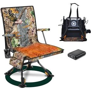 DLPJEOCR Hunting Blind Chair with Detachable Seat Cover and Heater, 360 Degree Silent Swivel Hunting Chair with Armrest Cuphold for Camping Fishing Shooting Bench,Heigh Adjustbale and Portable.