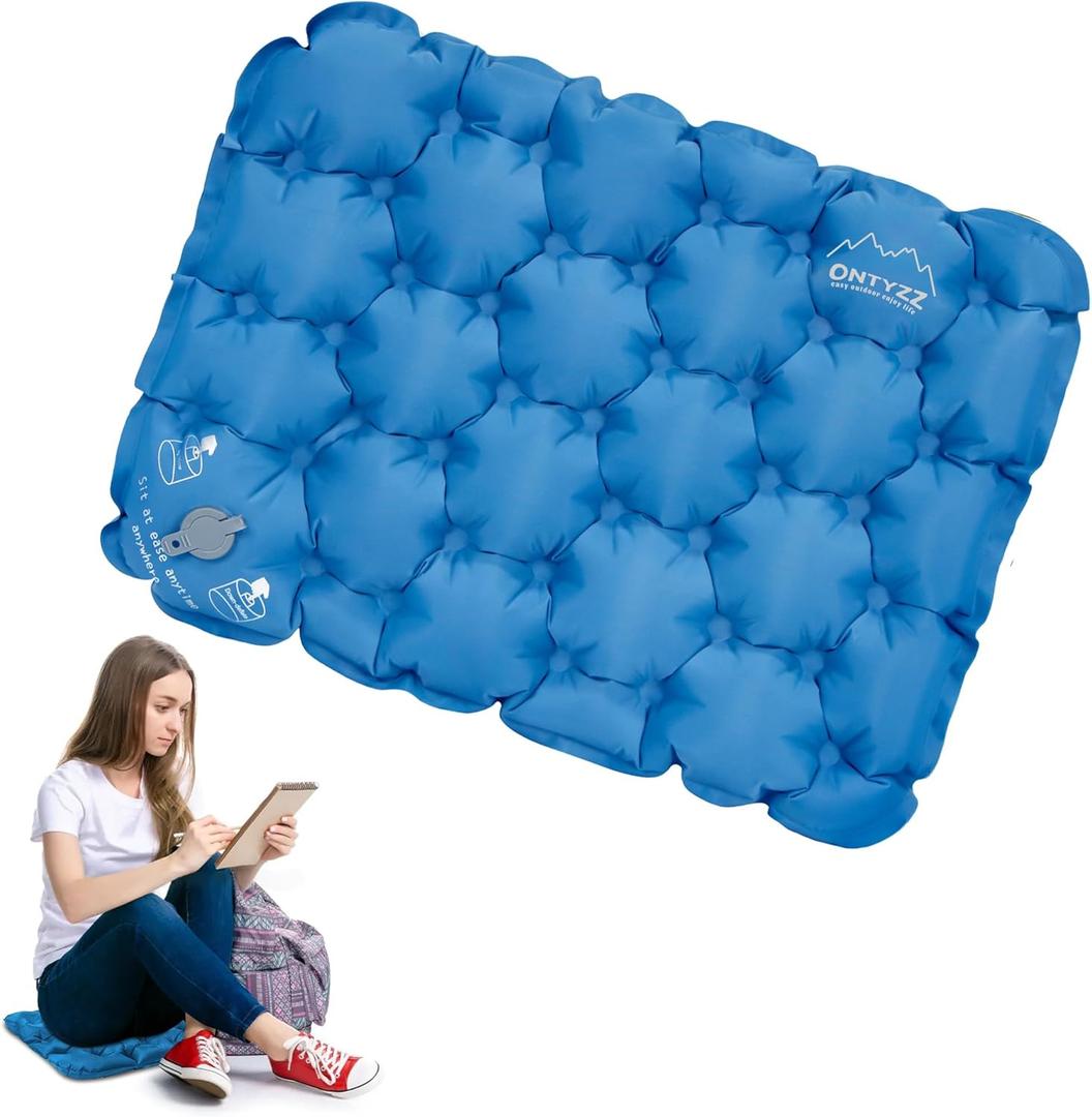 ONTYZZ Inflatable Seat Cushion Lightweight Stadium Seat Pad Travel Air Seat Cushion for Hiking Office Airplane Stadium Car (Blue)
