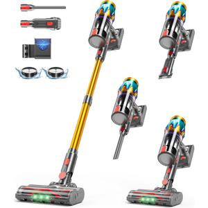Cordless Vacuum Cleaner, 580W 48KPA 70Mins Vacuum Cleaners for Home, Cordless Stick Vacuum with Touch Screen, Anti-Tangle & Wall Mount Charge, Wireless Vacumm for Home/Pet Hair/Carpets/Floors (Gold)