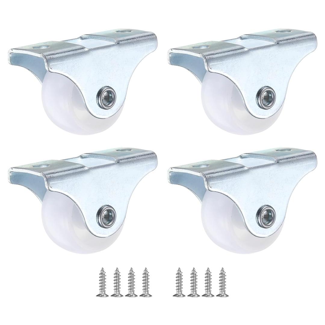4 x PATIKIL 1" Rigid Caster Wheels, 4 Pack Silent Fixed Plate Casters with M4 Screws Load Capacity 33Lbs for Furniture Workbench Cart Trolley One Direction Rolling, White(NO Brake)