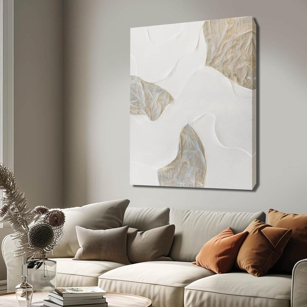 NBAODAN White and Beige Wall Paintings Large Abstract Canvas Wall Art Textured Oil Paintings 32"x40" Pictures for Living Room Office