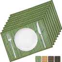 ANDSTAR Bamboo Placemats Set of 8 Non-Slip Waterproof - 12x18 Inch Reusable Table Mats for Kitchen Dining, Eco-Friendly Thick Heat Resistant Dishwasher Safe Home Decor (Green)