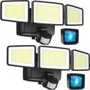 UME Battery Powered Motion Sensor Outdoor Lights 302 LED 1800LM, IP65 Waterproof Battery Operated Flood Lights Outdoor, 3 Heads Security Motion Light with 3 Modes for Garden Patio Yard, 2 Pack (Black)