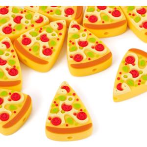 Beadthoven 10pcs Pizza Silicone Beads 26mm Pisa Pie Slice Imitation Food Charm Beads for DIY Bracelet and Necklace Crafts