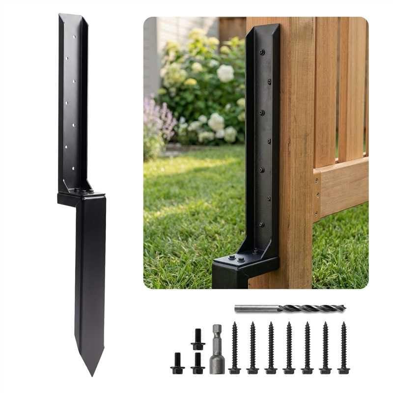 Fence Post Repair Kit, 33.6" Height Upgraded 2.5"Width Heavy Duty Fence Post Repair Stakes, Thickened Anchor Ground Spike for Repairing Tilted/Broken Wood Posts (1)