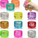 Jofan 11 Pack Squishy Stress Cube Glitter Squeeze Toy Stress Balls Sensory Fidget Toys for Adults Kids Stress Relief Party Favors Birthday Gifts