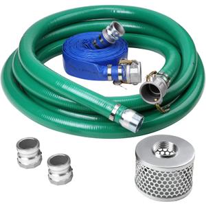 Discharge Hose Pump Kit Includes 2" x 50' Blue PVCBackwash Hose & 2"20' Green PVC Suction Hose,With aluminum cam lock fitting, round hole suction cup filter and groove adapter