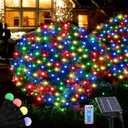 Solar Christmas Lights Outdoor Waterproof, 100LED 5FTx5FT 8 Modes with Remote Connectable Net Christmas Lights for Bushes Shrubs Tree Trunk Xmas Outdoor (Multicolor)